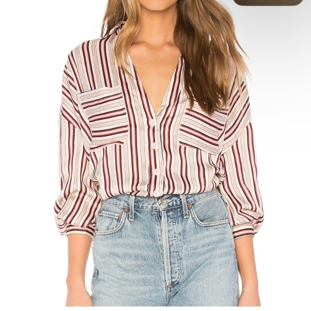 Free People Mad About You Striped Button Up Blouse satin fall casual revolve
